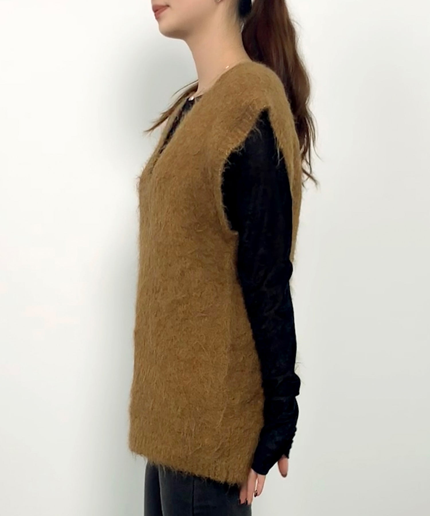 起毛シャギーオーバーサイズVネックベストsdprb1044 ベージュ
