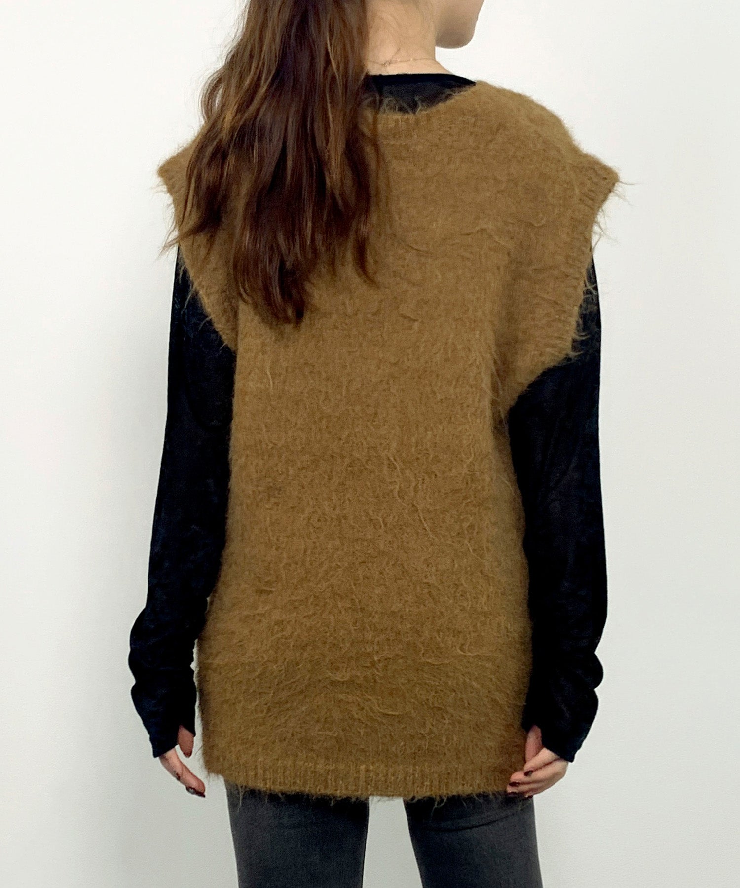 起毛シャギーオーバーサイズVネックベストsdprb1044 ベージュ