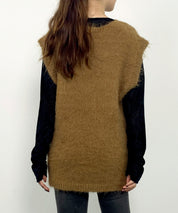 起毛シャギーオーバーサイズVネックベストsdprb1044 ベージュ