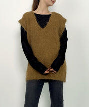 起毛シャギーオーバーサイズVネックベストsdprb1044 ベージュ