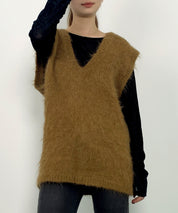 起毛シャギーオーバーサイズVネックベストsdprb1044 ベージュ