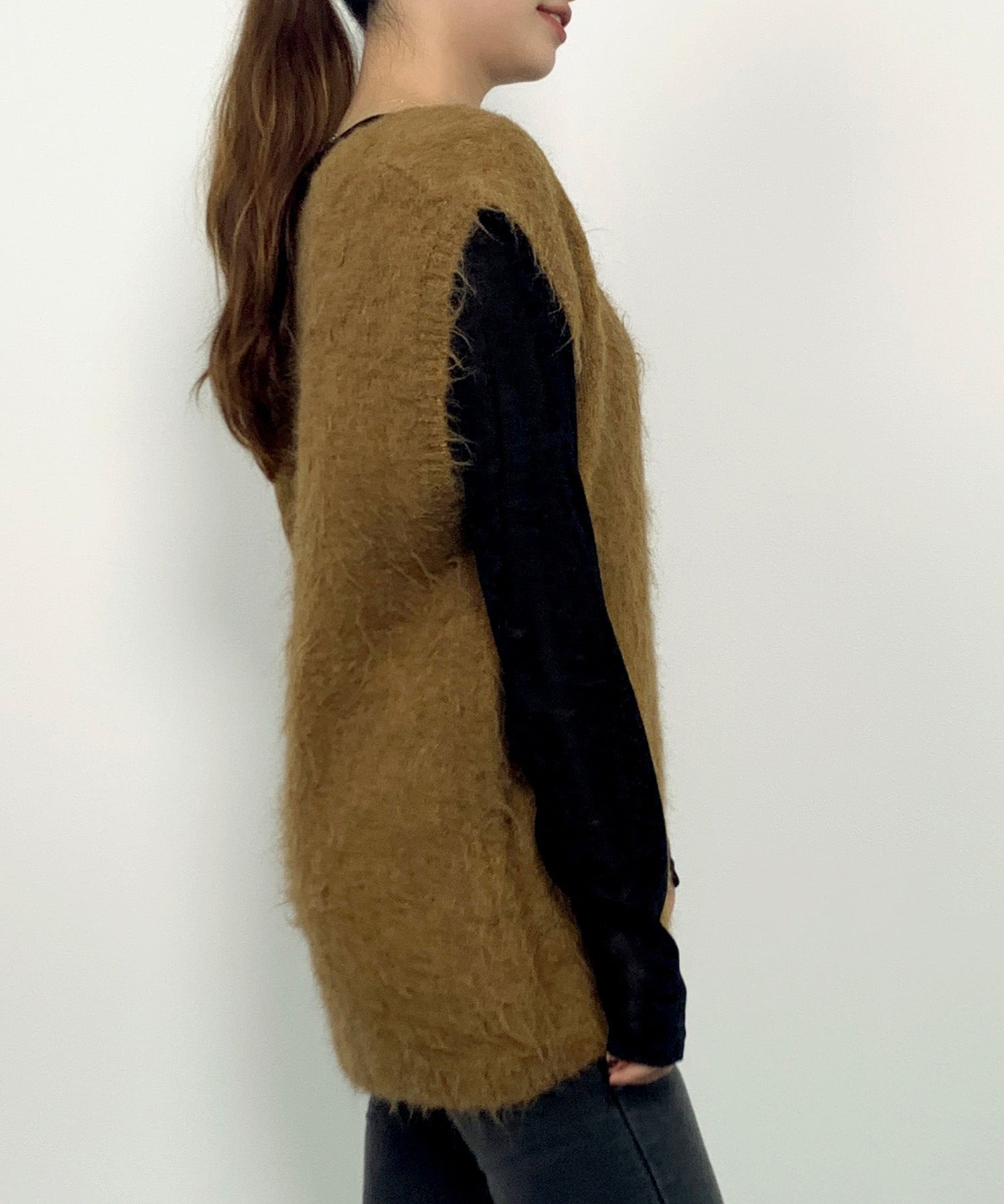 起毛シャギーオーバーサイズVネックベストsdprb1044 ベージュ