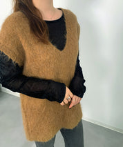 起毛シャギーオーバーサイズVネックベストsdprb1044 ベージュ