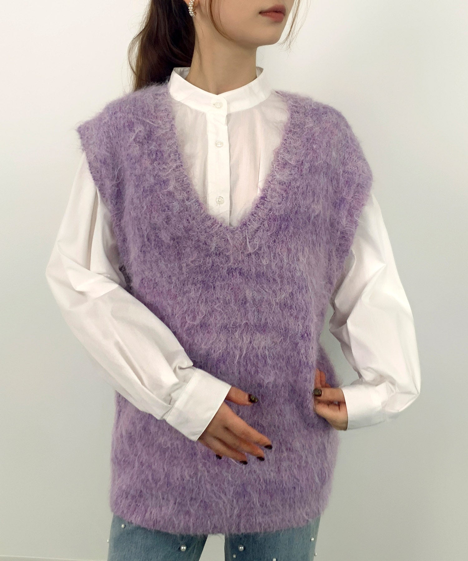 起毛シャギーオーバーサイズVネックベストsdprb1044-103-15