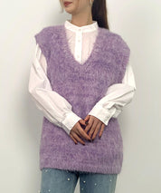 起毛シャギーオーバーサイズVネックベストsdprb1044 パープル