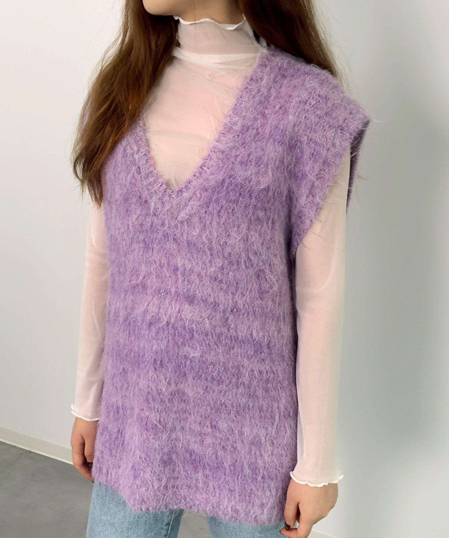 起毛シャギーオーバーサイズVネックベストsdprb1044 パープル