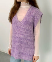 起毛シャギーオーバーサイズVネックベストsdprb1044 パープル