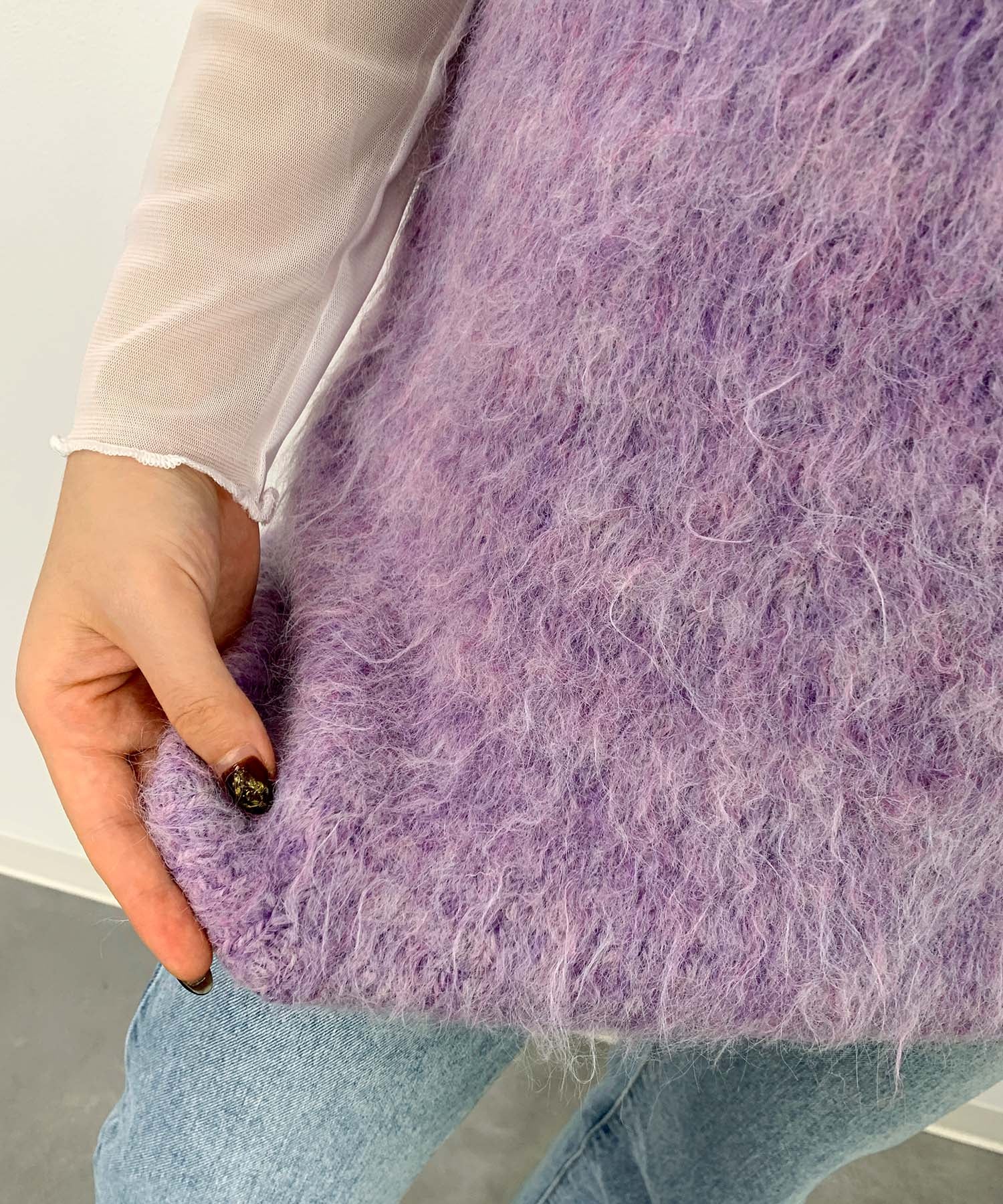 起毛シャギーオーバーサイズVネックベストsdprb1044 パープル