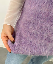 起毛シャギーオーバーサイズVネックベストsdprb1044 パープル