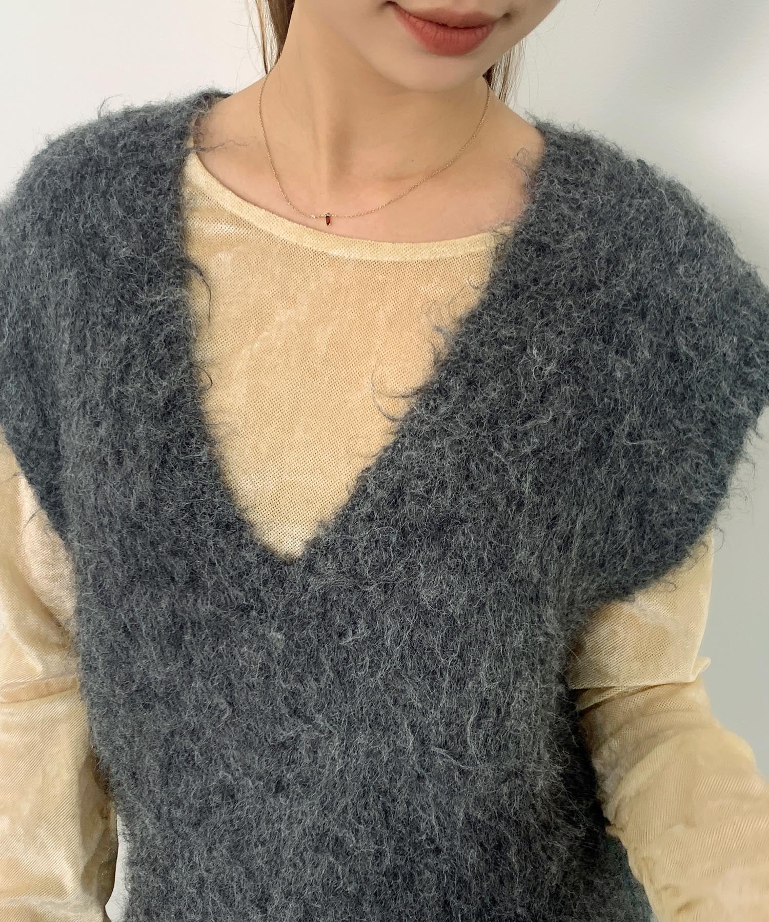 起毛シャギーオーバーサイズVネックベストsdprb1044 チャコール