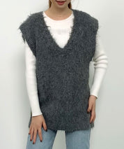 起毛シャギーオーバーサイズVネックベストsdprb1044 チャコール