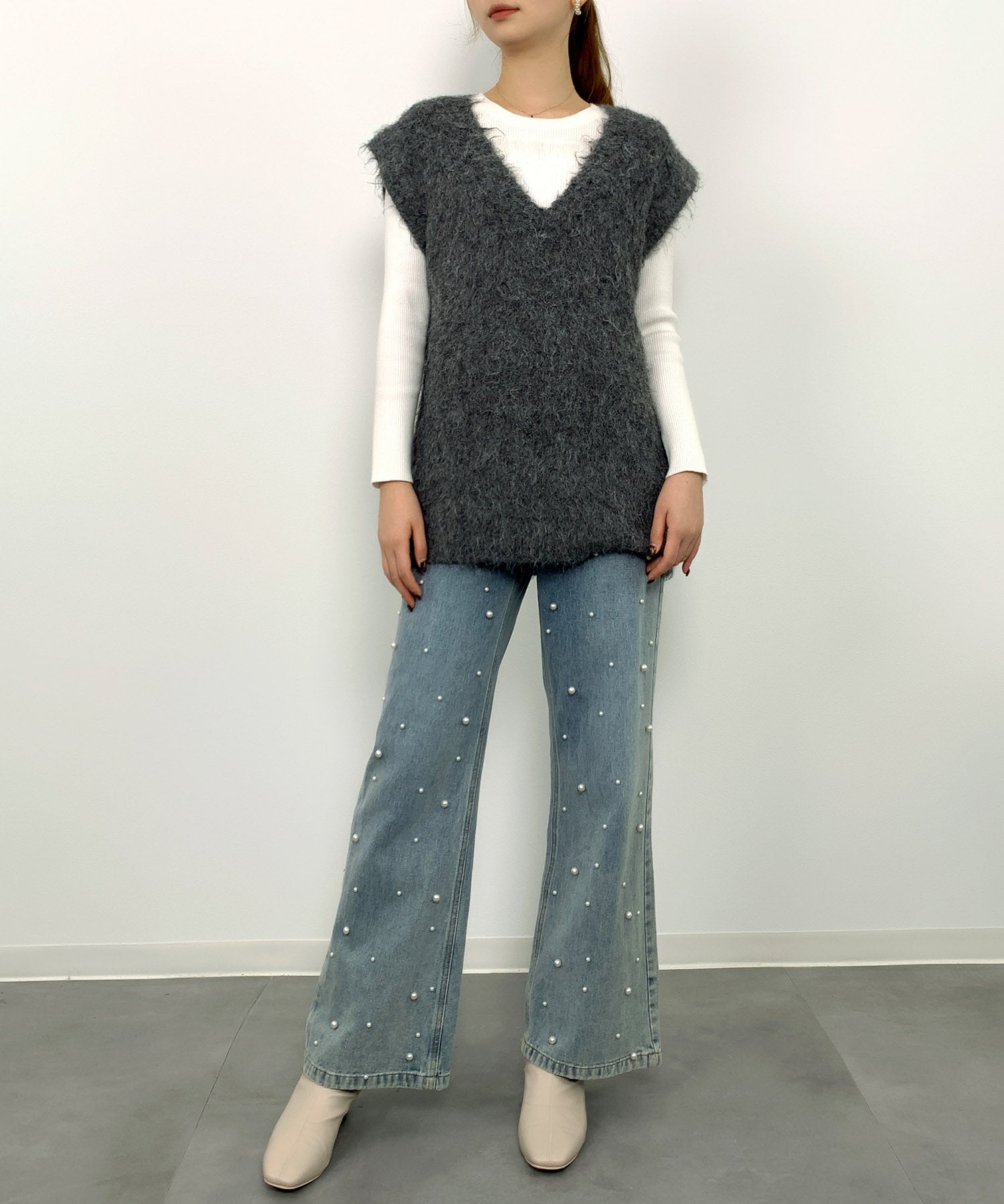 起毛シャギーオーバーサイズVネックベストsdprb1044 チャコール