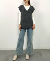 起毛シャギーオーバーサイズVネックベストsdprb1044 チャコール