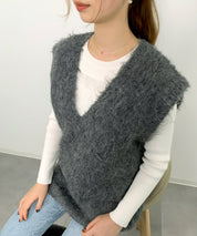 起毛シャギーオーバーサイズVネックベストsdprb1044 チャコール