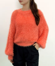 ラウンドネックショート丈光沢フェザーニットsdprb1052-103-32