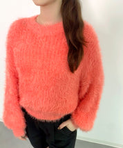 ラウンドネックショート丈光沢フェザーニットsdprb1052 オレンジ