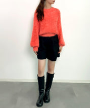 ラウンドネックショート丈光沢フェザーニットsdprb1052 オレンジ