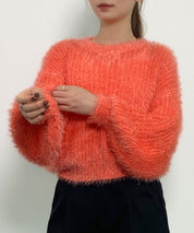 ラウンドネックショート丈光沢フェザーニットsdprb1052 オレンジ