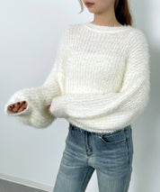 ラウンドネックショート丈光沢フェザーニットsdprb1052 アイボリー