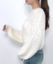 ラウンドネックショート丈光沢フェザーニットsdprb1052 アイボリー