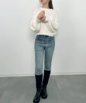 ラウンドネックショート丈光沢フェザーニットsdprb1052 アイボリー