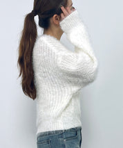 ラウンドネックショート丈光沢フェザーニットsdprb1052 アイボリー