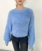 ラウンドネックショート丈光沢フェザーニットsdprb1052-103-5