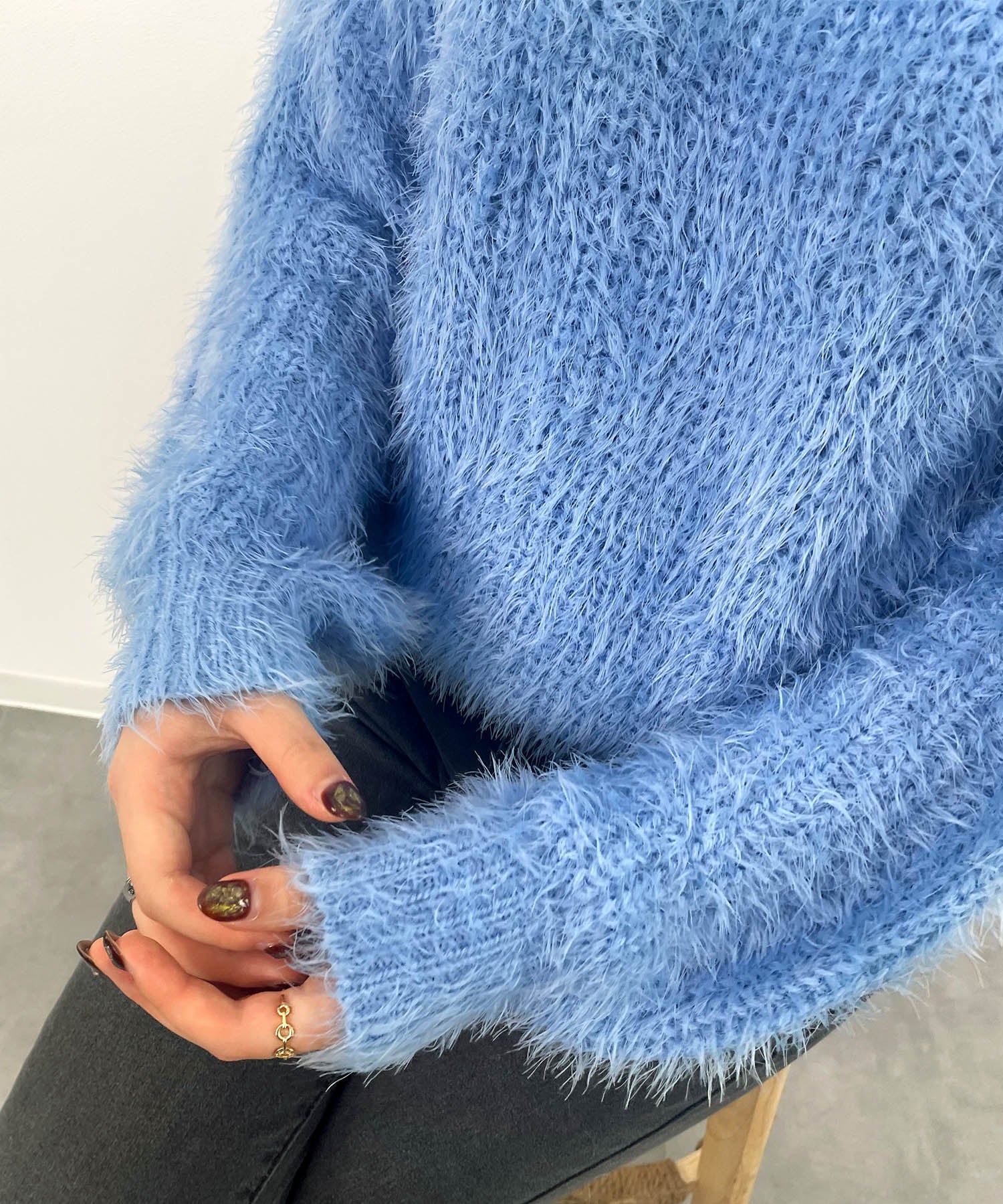 ラウンドネックショート丈光沢フェザーニットsdprb1052 ライトブルー