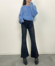 ラウンドネックショート丈光沢フェザーニットsdprb1052 ライトブルー