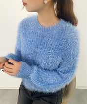 ラウンドネックショート丈光沢フェザーニットsdprb1052 ライトブルー