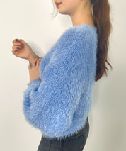 ラウンドネックショート丈光沢フェザーニットsdprb1052 ライトブルー