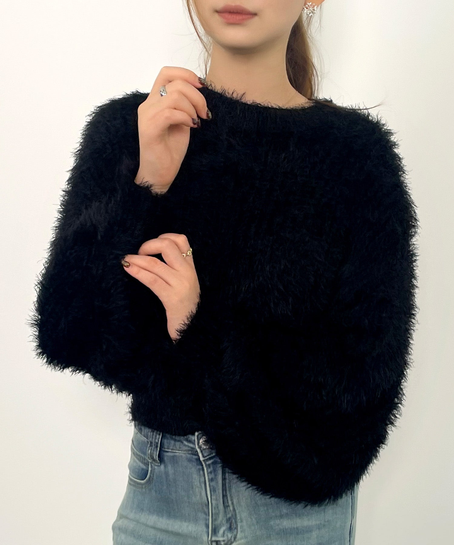 ラウンドネックショート丈光沢フェザーニットsdprb1052-103-8