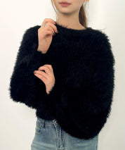 ラウンドネックショート丈光沢フェザーニットsdprb1052-103-8