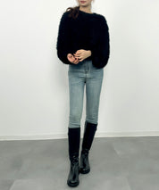 ラウンドネックショート丈光沢フェザーニットsdprb1052 ブラック