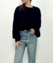 ラウンドネックショート丈光沢フェザーニットsdprb1052 ブラック