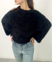 ラウンドネックショート丈光沢フェザーニットsdprb1052 ブラック