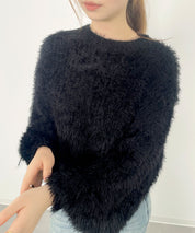 ラウンドネックショート丈光沢フェザーニットsdprb1052 ブラック