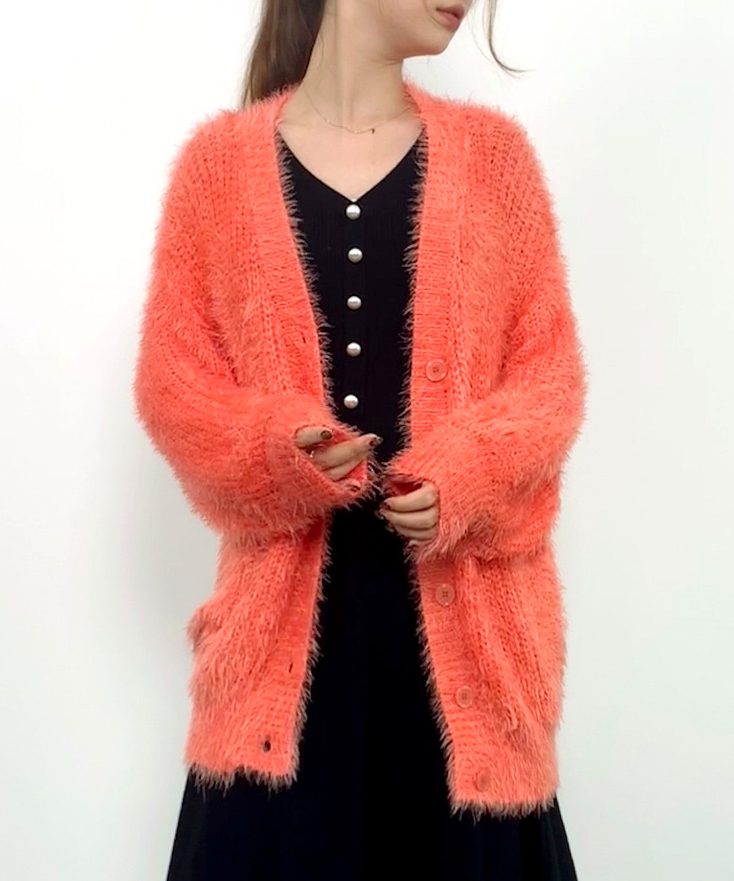 光沢フェザーVネックミドル丈カーディガンsdprb1053-103-32