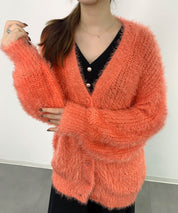 光沢フェザーVネックミドル丈カーディガンsdprb1053 オレンジ