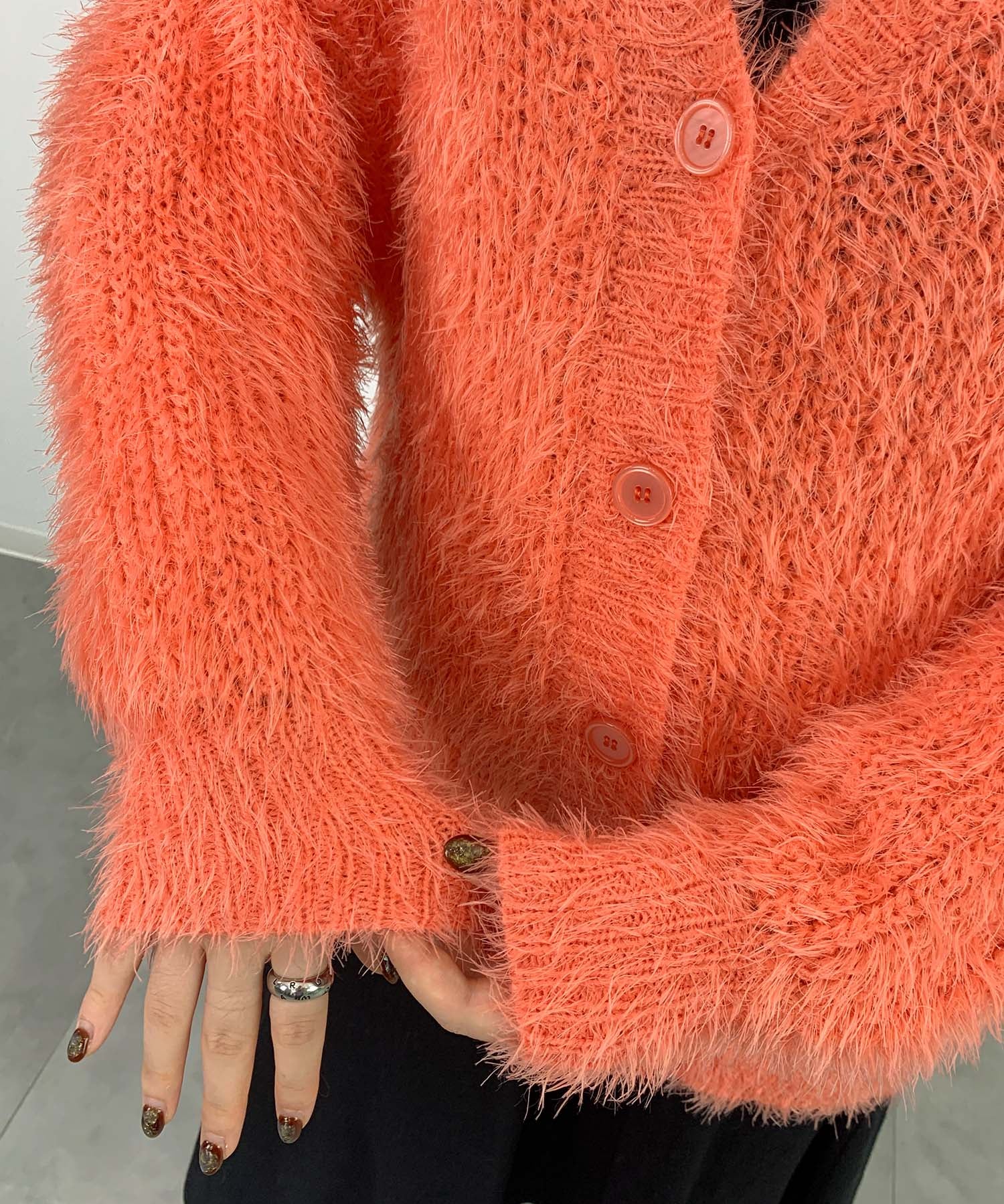 光沢フェザーVネックミドル丈カーディガンsdprb1053 オレンジ