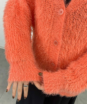 光沢フェザーVネックミドル丈カーディガンsdprb1053 オレンジ