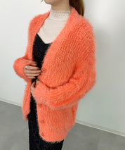 光沢フェザーVネックミドル丈カーディガンsdprb1053 オレンジ