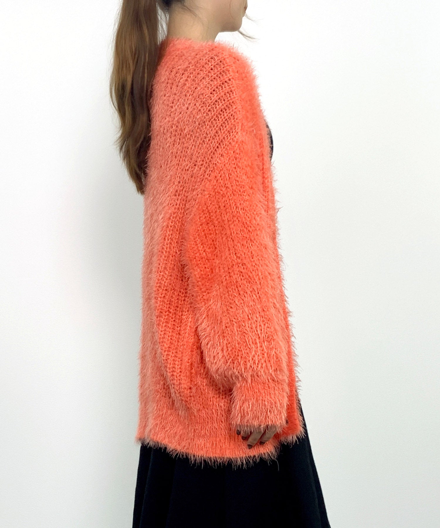 光沢フェザーVネックミドル丈カーディガンsdprb1053 オレンジ