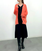 光沢フェザーVネックミドル丈カーディガンsdprb1053 オレンジ