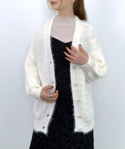 光沢フェザーVネックミドル丈カーディガンsdprb1053 アイボリー