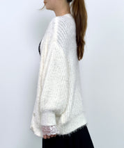 光沢フェザーVネックミドル丈カーディガンsdprb1053 アイボリー