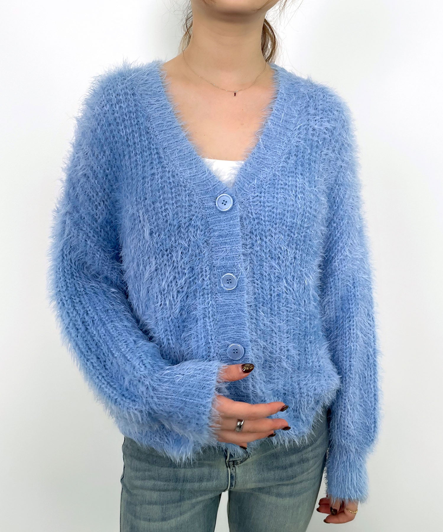 光沢フェザーVネックミドル丈カーディガンsdprb1053-103-5