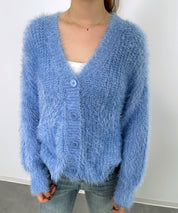光沢フェザーVネックミドル丈カーディガンsdprb1053 ライトブルー