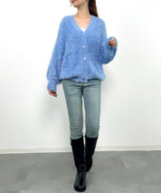 光沢フェザーVネックミドル丈カーディガンsdprb1053 ライトブルー