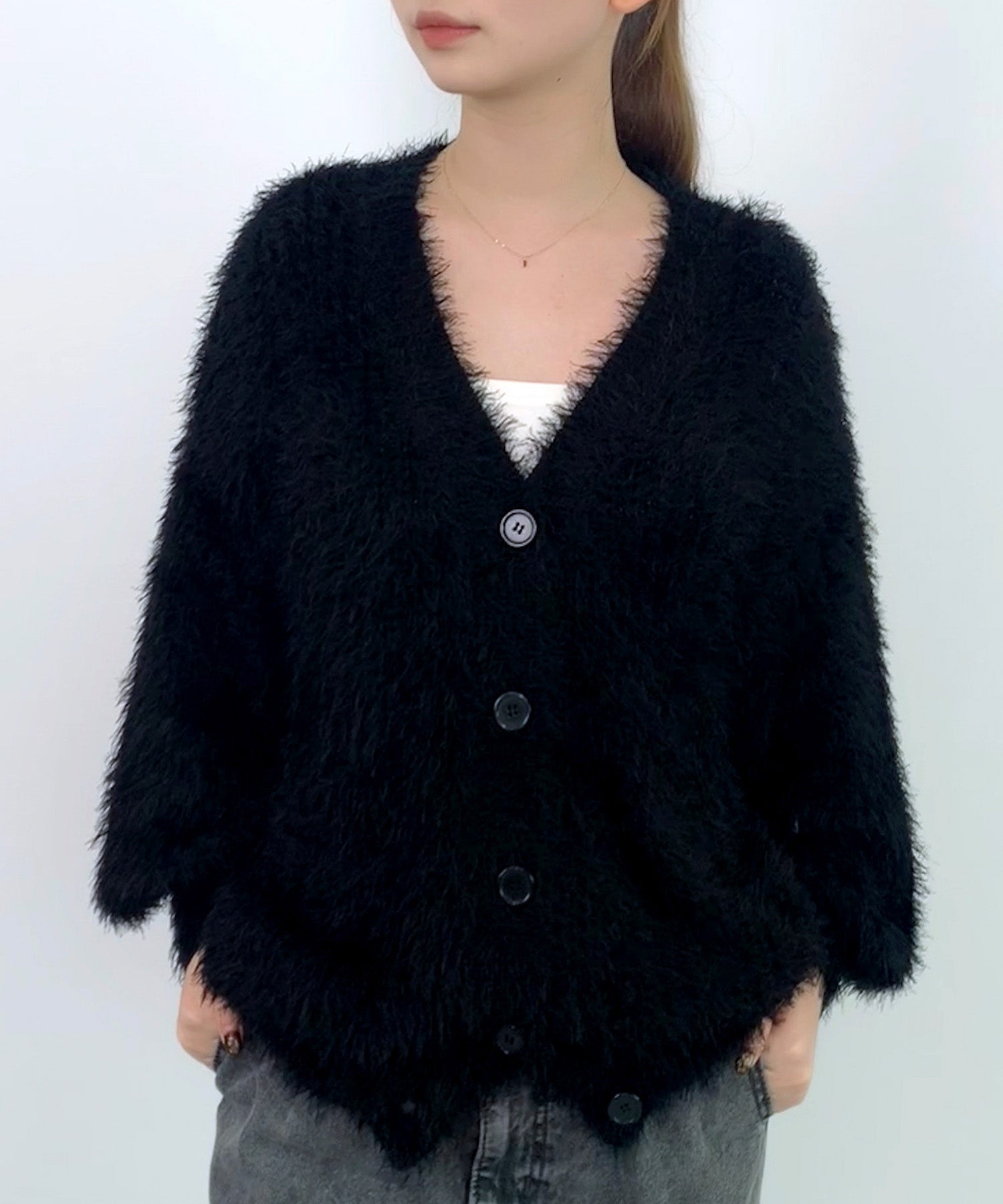 光沢フェザーVネックミドル丈カーディガンsdprb1053-103-8